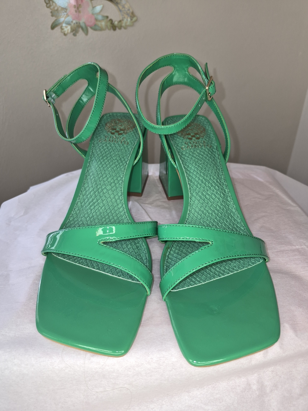 Vince Camuto Green Patent Block Heel Sandals